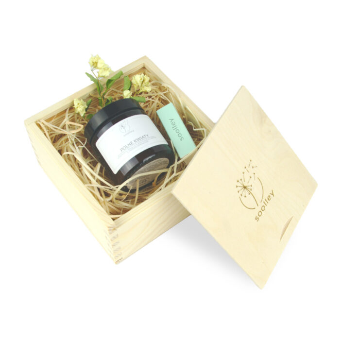 soolley elegancki zestaw prezentowy w drewnianym pudełku świeca sojowa zapachowa i zapałki